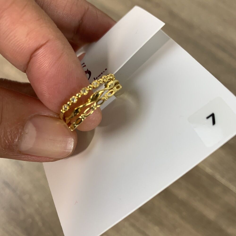 Savvy Cie Jewels Stackable Rings Set of 3 Sterling Silver 18K Gold Plated Size 7